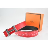 Replica Hermes Reversible Belt Red/Black Togo Calfskin With 18k Drawbench Silver H Buckle QY01411