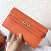 Replica Luxury Hermes Kelly Classic Long Wallet In Orange Epsom Leather QY01035