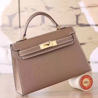 AAA 1:1 Hermes Etoupe Epsom Kelly Mini II 20cm Handmade Bag QY02020