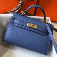 Copy Hermes Kelly Mini II Handbag In Blue Agate Epsom Leather QY01792