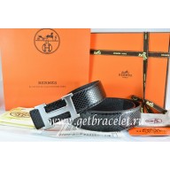 Hermes Reversible Belt Black/Black Snake Stripe Leather With 18K Drawbench Silver H Buckle QY01947