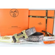 Hermes Reversible Belt Brown/Black Snake Stripe Leather With 18K Drawbench Gold H Buckle QY01112