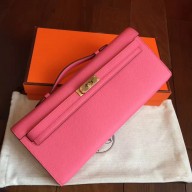 Hermes Rose Lipstick Epsom Kelly Cut Clutch Handmade Bag QY01986