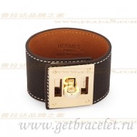 High Quality Hermes Kelly Dog Bracelet Brown With Gold QY01689