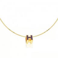 Imitation Hermes Cage d’H Necklace Purple in Lacquer Yellow Gold QY01540