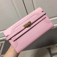 Knockoff Hermes Kelly Ghillies Wallet In Pink Swift Leather QY01611