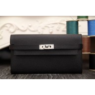 Knockoff Hermes Kelly Longue Wallet In Black Epsom Leather QY01731
