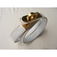 Replica Hermes Rivale Double Wrap Bracelet White With Gold QY01716