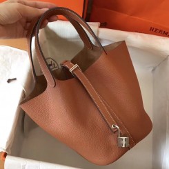 AAA 1:1 Hermes Gold Picotin Lock PM 18cm Handmade Bag QY00030