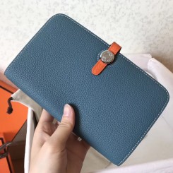 AAA Hermes Bicolor Dogon Duo Wallet In Jean/Orange Leather QY00941