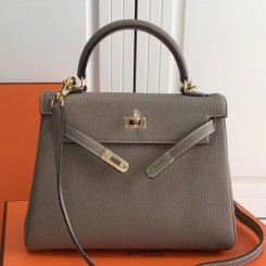 AAA Hermes Grey Clemence Kelly 25cm GHW Bag QY00467