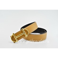 AAA Imitation Hermes Reversible Belt Light/Coffee/Black Anchor Chain Togo Calfskin With 18k Gold Buckle QY01335