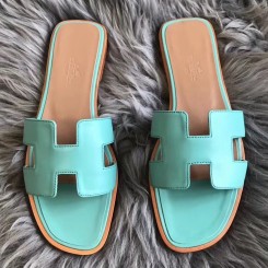 AAAAA Imitation Hermes Oran Sandals In Blue Atoll Swift Leather QY01601
