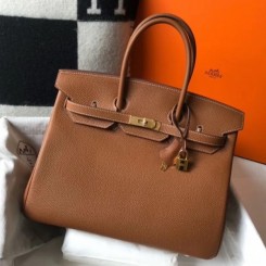 AAAAA Replica Hermes Brown Clemence Birkin 35cm Handbag QY02254