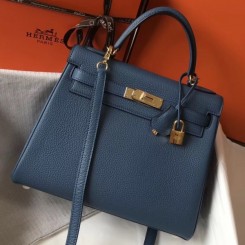 Best 1:1 Hermes Blue Agate Clemence Kelly 28cm Handbag QY02402