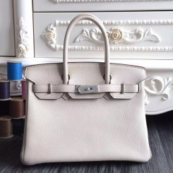 Best Hermes Birkin 30cm 35cm Bag In White Clemence Leather QY01377