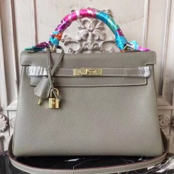 Replica Hermes Kelly 28cm Bag In Vert Amande Epsom Leather GHW