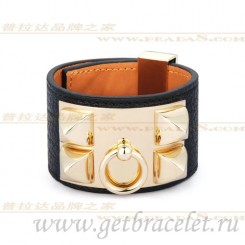 Cheap Fake Hermes Collier de Chien Bracelet Black With Gold QY02096