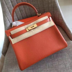 Cheap Hermes Orange Clemence Kelly Retourne 28cm Handmade Bag QY02218