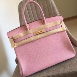 Cheap Hermes Pink Clemence Birkin 35cm Handmade Bag QY01402