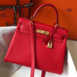 Cheap Hermes Red Clemence Kelly 28cm Handbag QY00687
