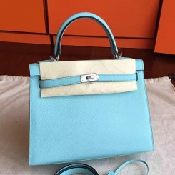 Copy Best Hermes Blue Atoll Epsom Kelly 25cm Sellier Handmade Bag QY02164