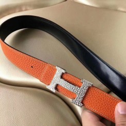 Copy Best Hermes H Belt Buckle & Orange Clemence 32 MM Strap QY00302