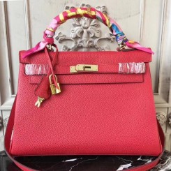 Copy Luxury Hermes Red Clemence Kelly 32cm Retourne Bag QY01809