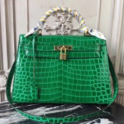 Designer Imitation Hermes Kelly 32cm Bag In Bamboo Crocodile Leather QY01482