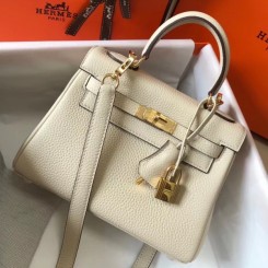 Designer Replica Hermes Mini Kelly 20cm Handbag In Craie Clemence Leather QY01262