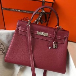 Fake Hermes Bordeaux Clemence Kelly 32cm Retourne Handbag QY01340