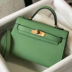 Fake Hermes Kelly Mini II Handbag In Vert Criquet Epsom Leather QY02187