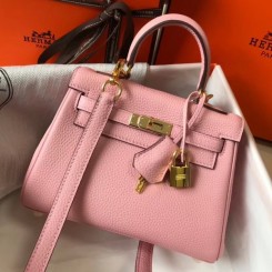Fake Hermes Mini Kelly 20cm Handbag In Pink Clemence Leather QY01498