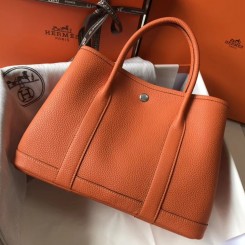 Fake Hermes Orange Clemence Garden Party 30cm Handmade Bag QY02338