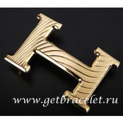 Fake Hermes Reversible Belt 18K Gold Waves Stripe Buckle QY01807