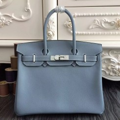 Fashion Hermes Birkin 30cm 35cm Bag In Blue Lin Clemence Leather QY01373