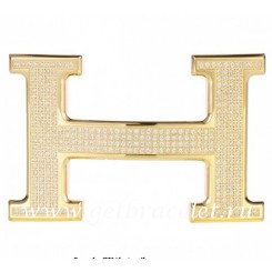 Fashion Hermes Reversible Belt 18k Gold Plated H Buckle with Full Diamonds QY02304