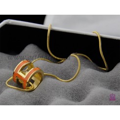Hermes 3D Pop “H” logo Snake Bone Orange Necklace in Yellow Gold QY01514
