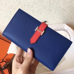 Hermes Bi-Color Epsom Bearn Wallet Electric Blue/Piment QY01696