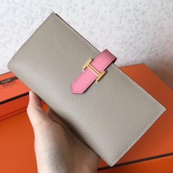 Hermes Bi-Color Epsom Bearn Wallet Grey/Pink QY02259