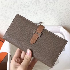 Hermes Bi-Color Epsom Bearn Wallet Taupe/Brown QY00491