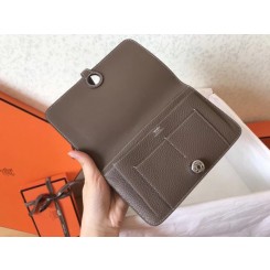 Hermes Bicolor Dogon Duo Wallet In Black/Taupe Leather QY01925