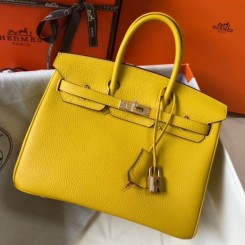 Hermes Birkin 25cm Handbag In Soleil Clemence Leather QY00005