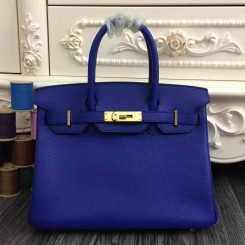 Perfect Hermes HERMES Birkin 30CM J7 Blue Lin Togo Full handmade -  lushenticbags