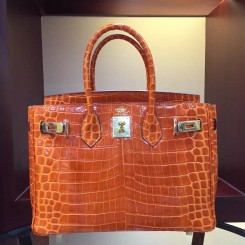 Hermes Birkin 30cm 35cm Bag In Orange Crocodile Leather QY02272