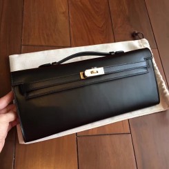 Hermes Black Box Kelly Cut Clutch Handmade Bag QY00237