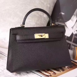 Hermes Black Epsom Kelly Mini II 20cm Handmade Bag QY01585
