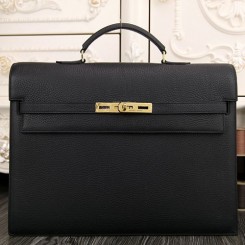 Hermes Black Kelly Depeche 38cm Briefcase Bag QY01243