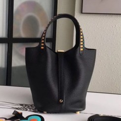 Hermes Black Picotin Lock 18cm Bag With Braided Handles QY01223