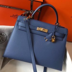 Hermes Blue Agate Epsom Kelly 32cm Sellier Handbag QY00199